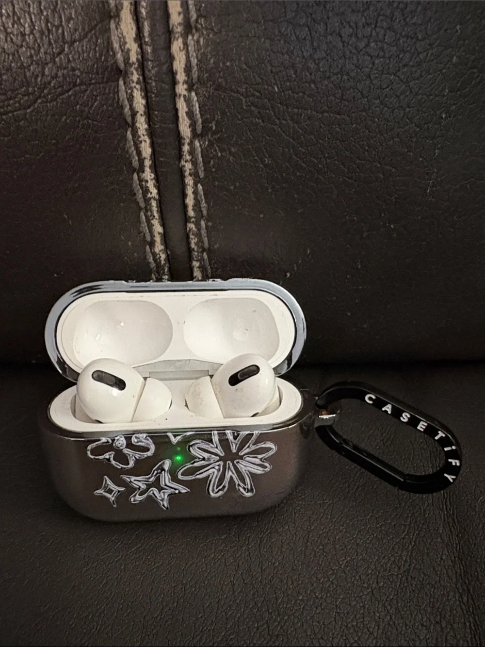 Apple Silver Metallic AirPods Pro Case with Black Casetify Carabiner